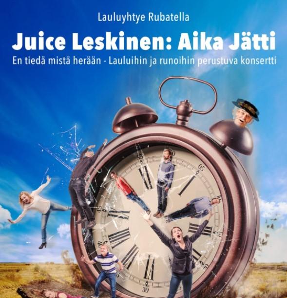 Rubatella-yhtyeen keikkajuliste, jossa iso kello.