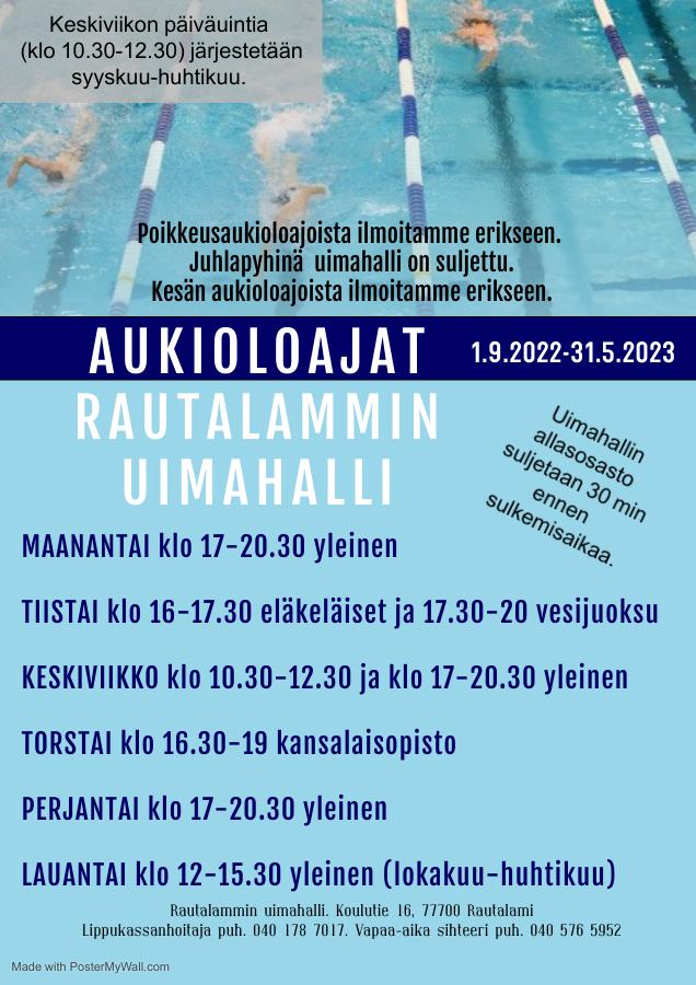 uimahallin aukioloajat kaudella 2022-2023